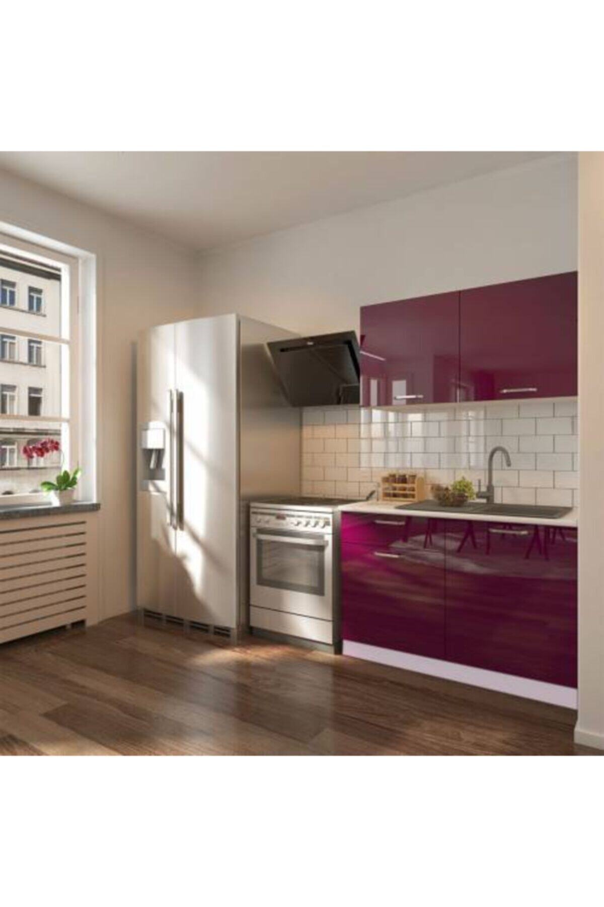 Tdesigno Bade Hazır Mutfak Dolabı 120cm - Tezgah Dahil Değil-parlak Mürdüm