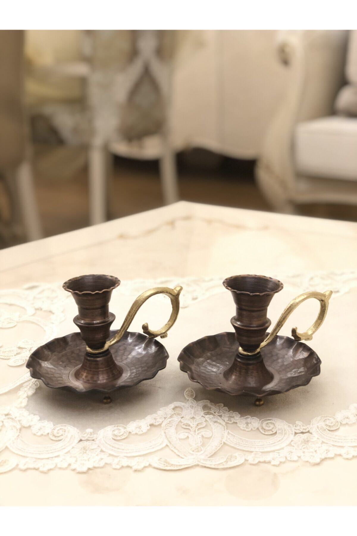 bodur ticaret Bakır Fırfırlı Eskitme Şamdan&şinanay 2’li