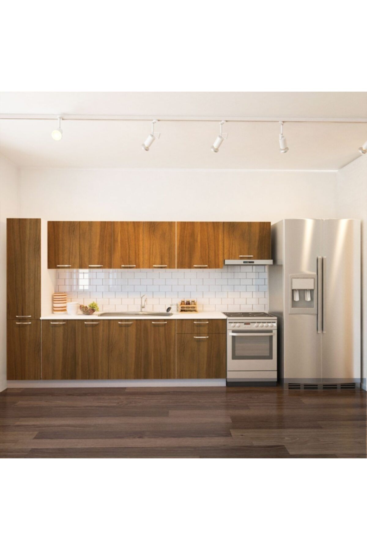 Tdesigno Yasmin Hazır Mutfak Dolabı Kiler Dahil 320cm–ceviz– Tezgah Dahil Değil