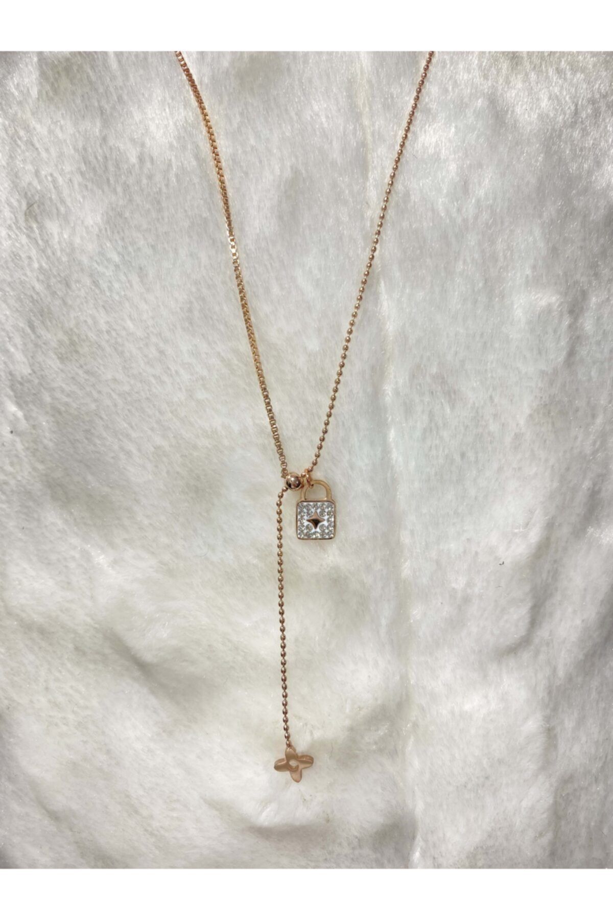 RoyalSteels Rose Gold Asma Kilit Detaylı Kadın Çelik Kolye