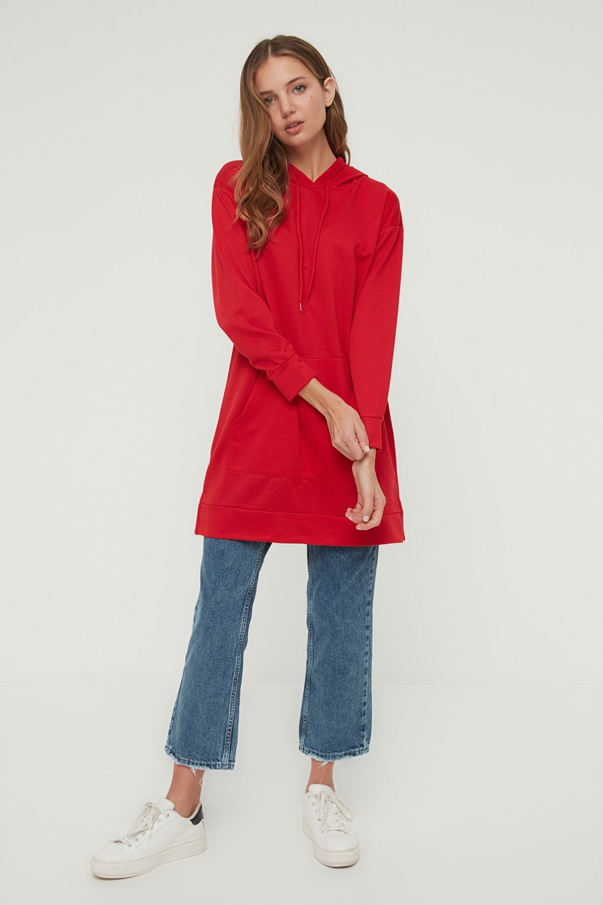 Trendyol Modest Kırmızı Kapüşonlu Örme  Sweatshirt TCTAW22TW0139