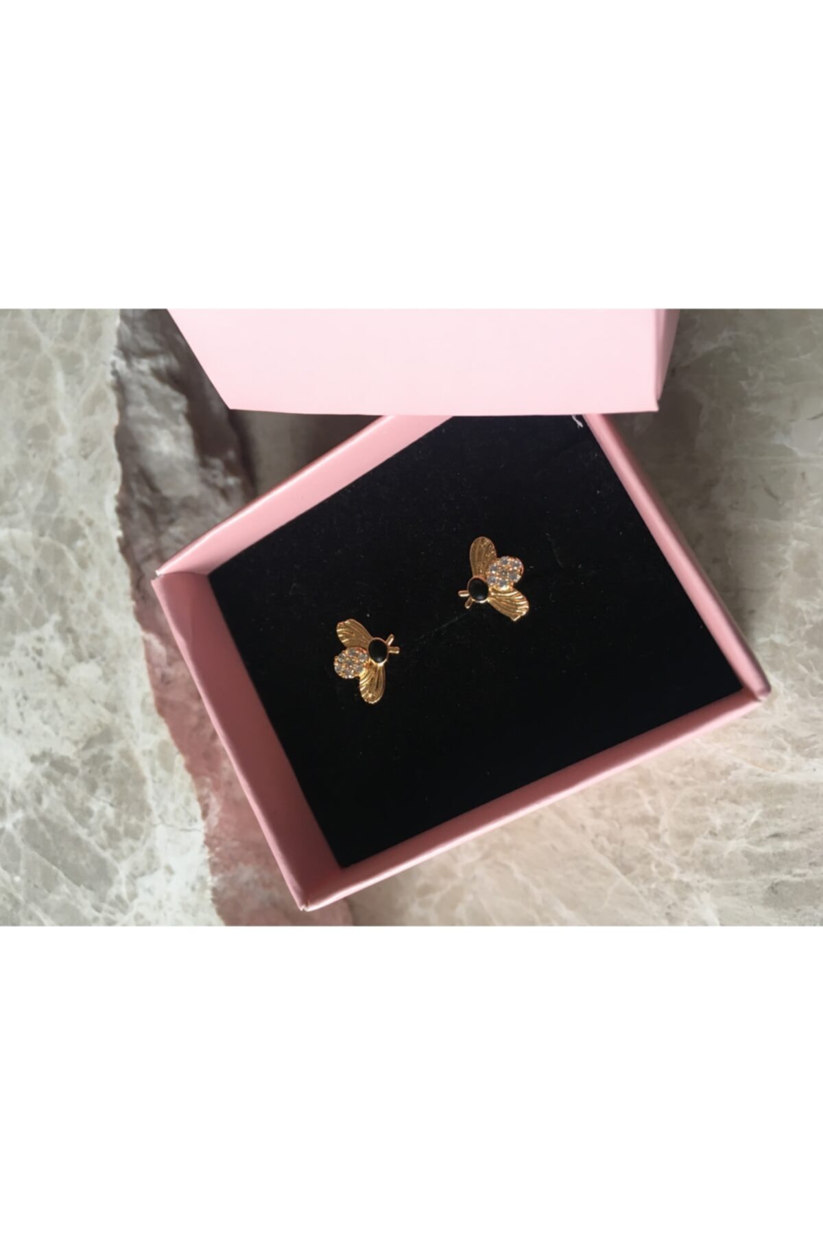 meralisbutik Çelik Gold Kaplama Kara Sinek Tragus Pıercıng Küpe