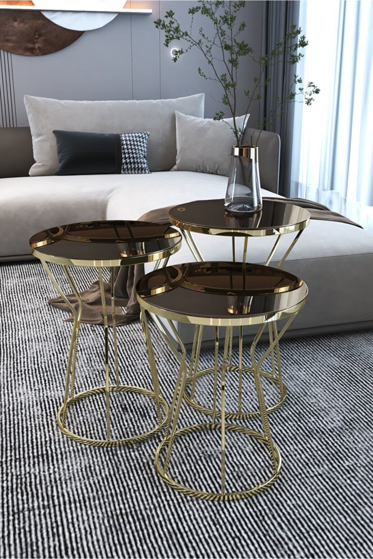 ElitHomeDeco Gold Kum Saati Zigon Sehpa Bronz Ayna Elthd71