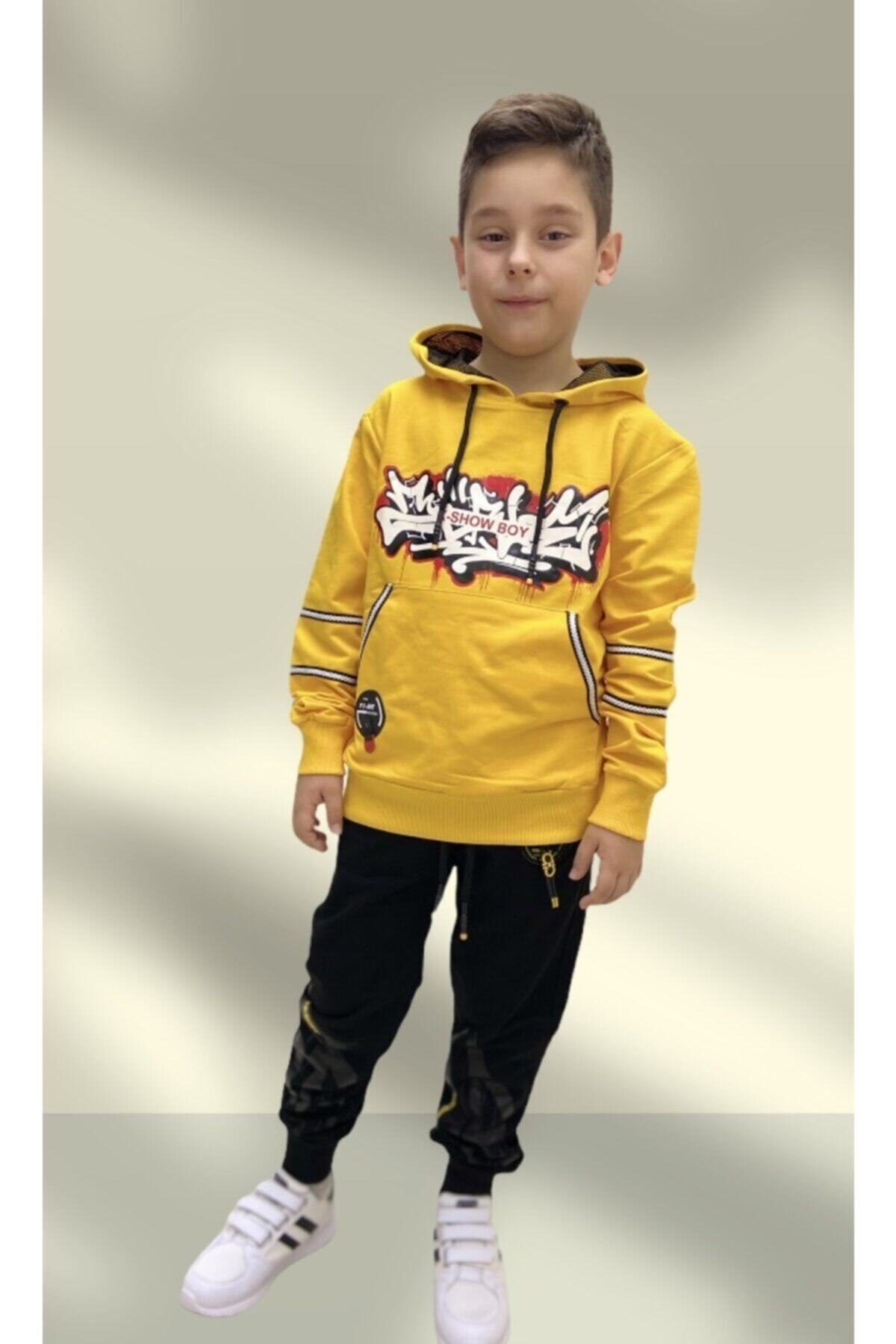 MixxStore Tam Kalıp Rahat Kesim Sarı Siyah Renk Erkek Çocuk Eşofman Takımı / Show