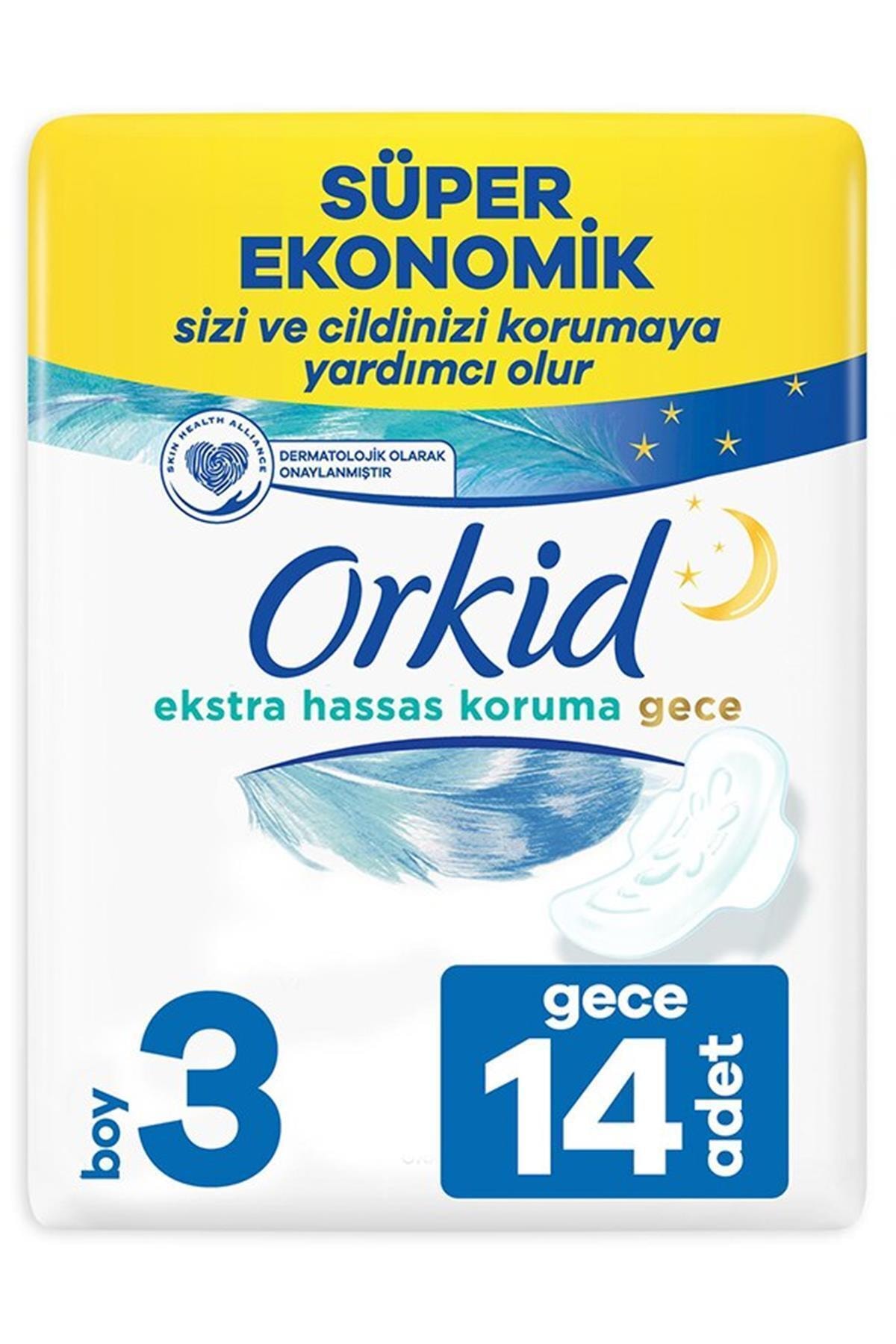 Orkid Extra Hassas Koruma Dörtlü Hijyenik Ped Gece 14'lü Boy 3