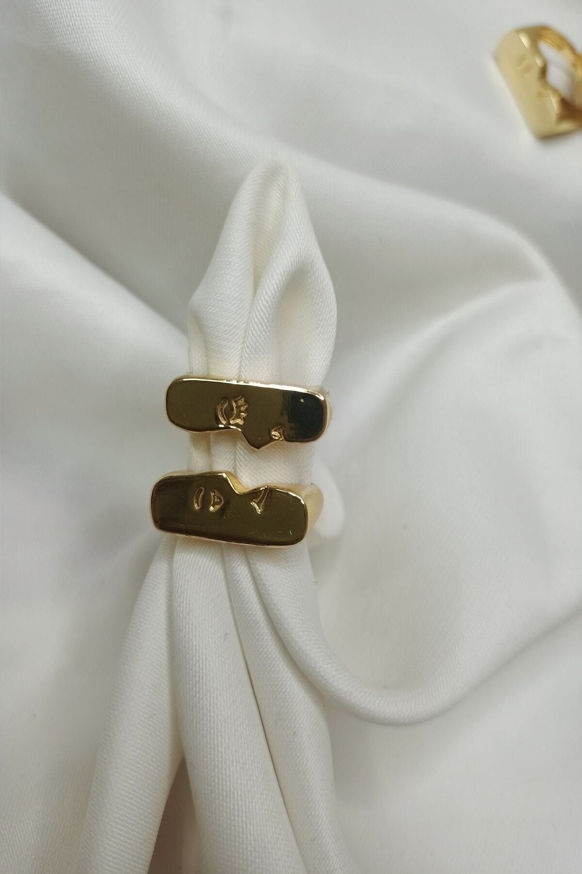 SkyYouAccessories 2'li Silüet Çift Yüzüğü Ayarlanabilir 14k Altın Kaplama