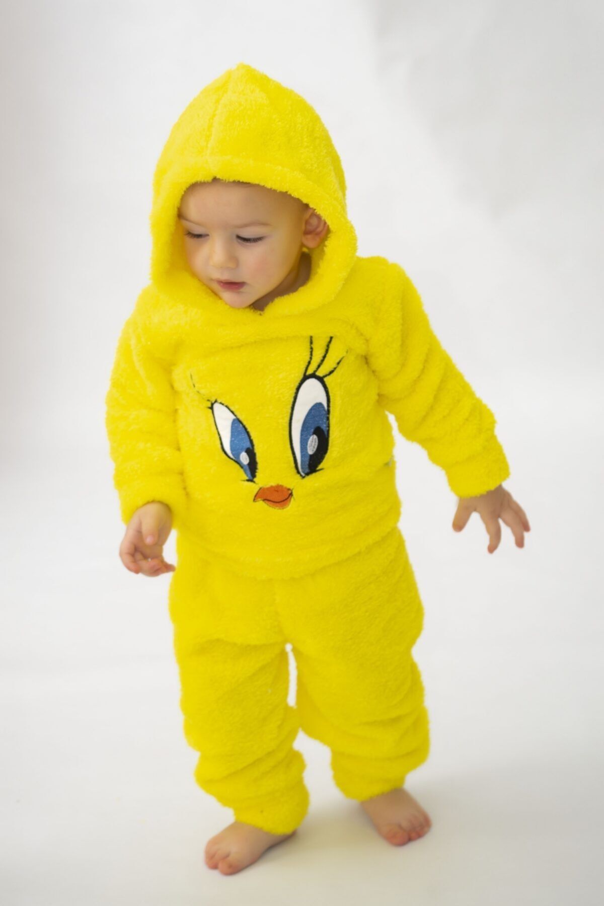 Kuark Baby Unisex Bebek Welsoft Sarı Civciv Nakışlı, Peluş Alt Üst Takım, Bebek Takımı 6 Ay, 9 Ay