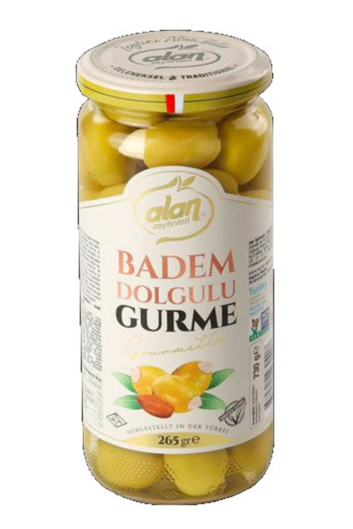 Alan Zeytinleri Badem Dolgulu Yeşil Zeytin (GURME) Cam Kavanoz 450gr.