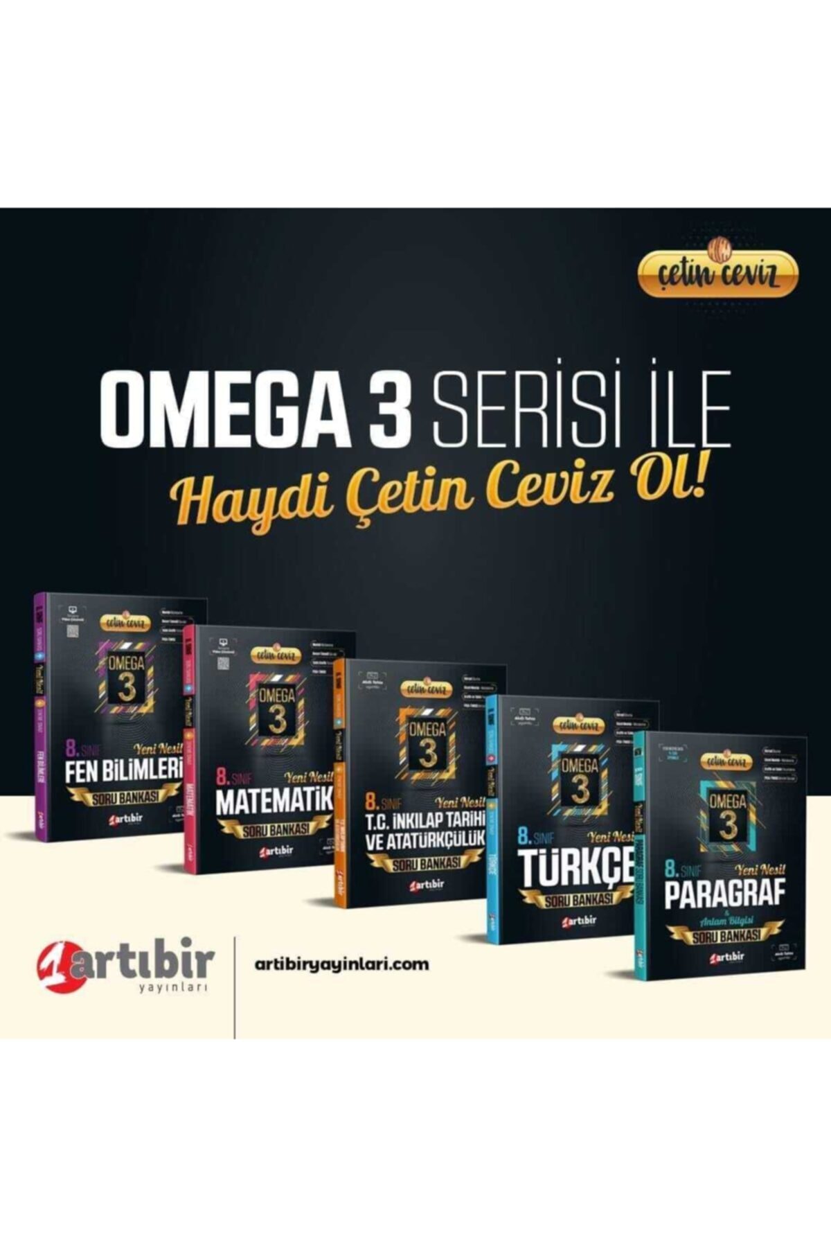 Artıbir Yayınları 8. Sınıf 5'li Omega Soru Bankası Seti (BİR TARAFI SORU BİR TARAFI DENEME)