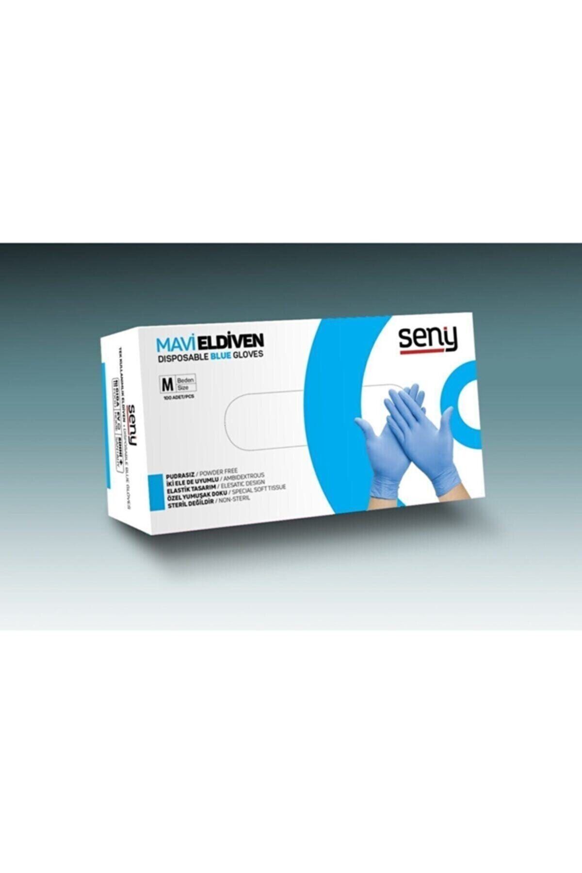 SENY Pudrasız Tek Kullanımlık Elastik Eldiven Mavi M Beden 10 Kutu (10 X 100)