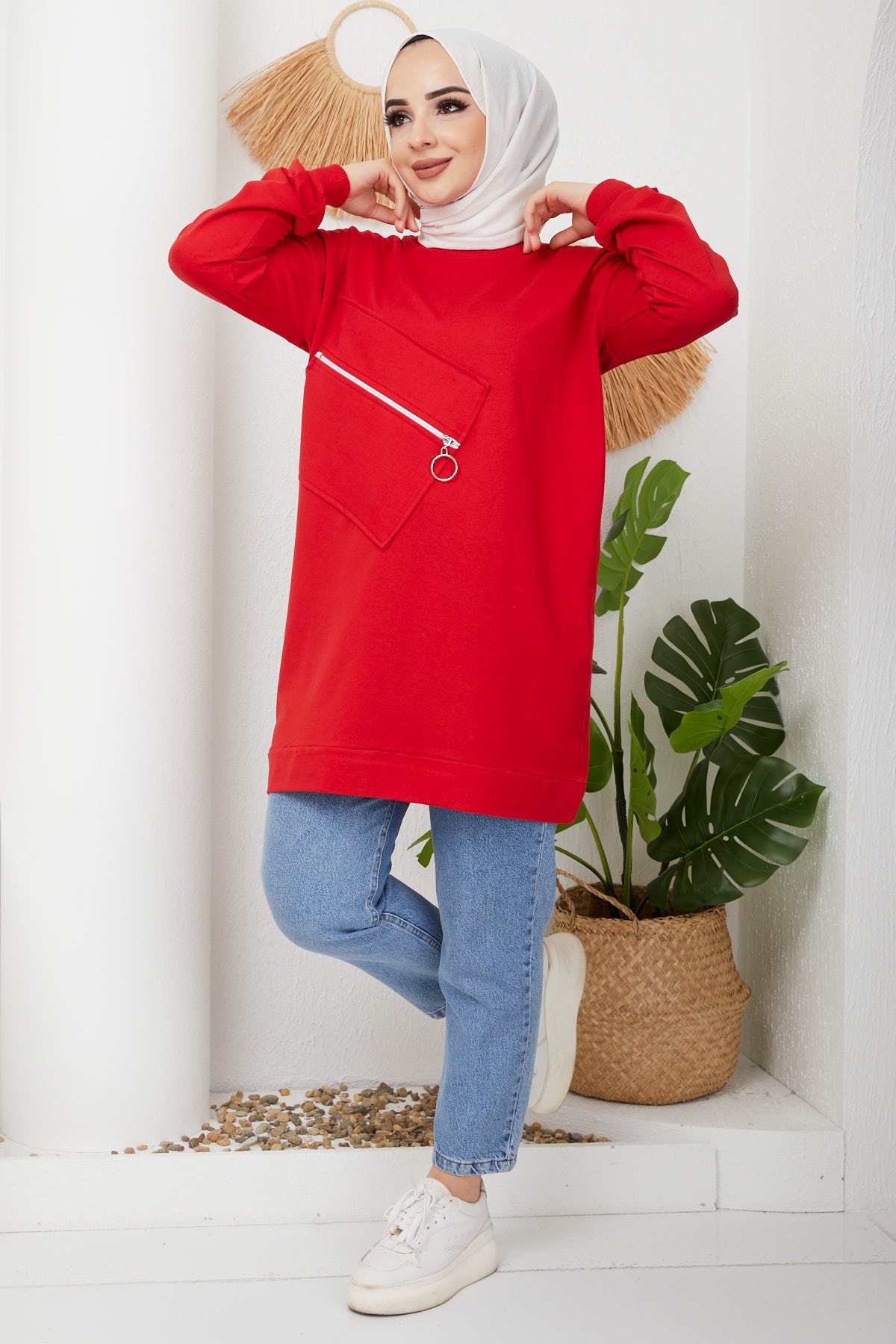İmajButik Ön Cep Detaylı Sweat/kırmızı
