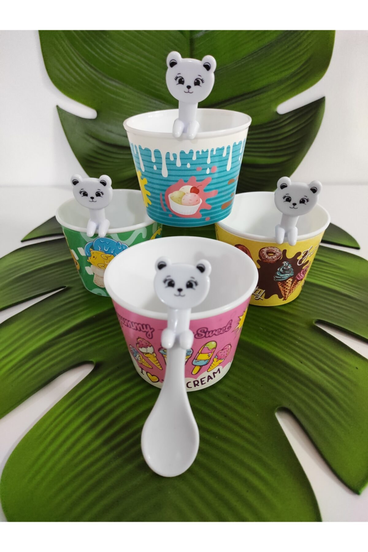 Morza Renkli Plastik Kase Dondurma Seti Kaşıklı 4 Lü Set (çap:9cm-yuk:7cm)