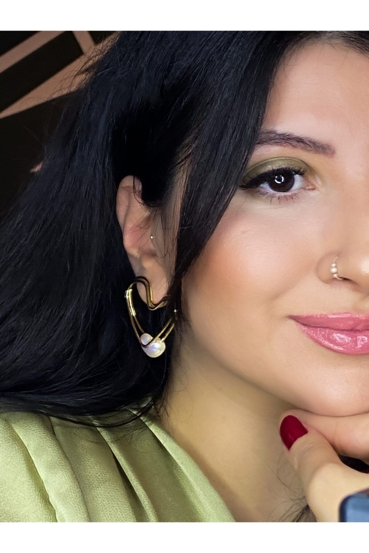 TAROVİNE JEWELRY Kalp Inci Detaylı Altın Kaplama Küpe