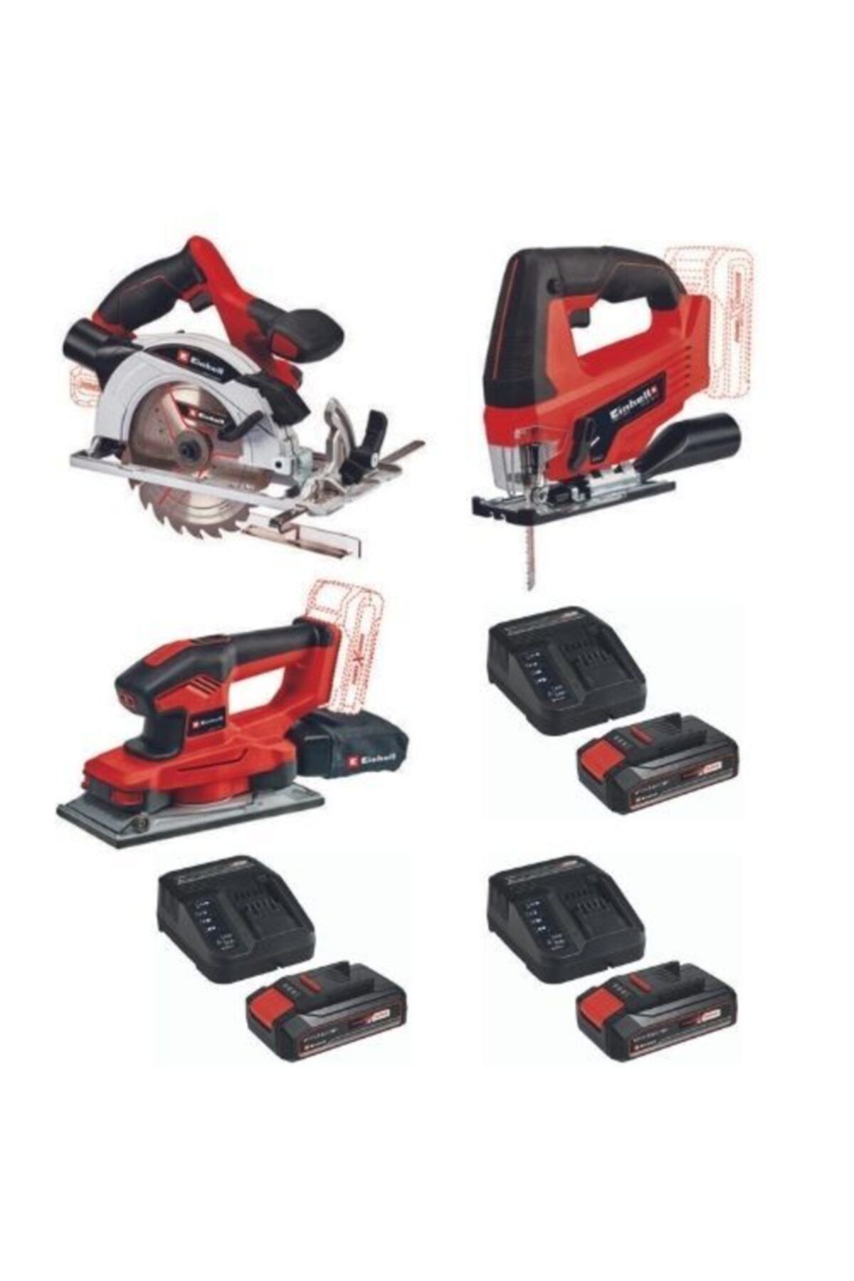 Einhell Einhel Te-cs 18/165/1 Daire Testere Tc-js 18 Dekupaj Testere Te-os 18/230 Zımpara 3x2.5ah Akülü Set