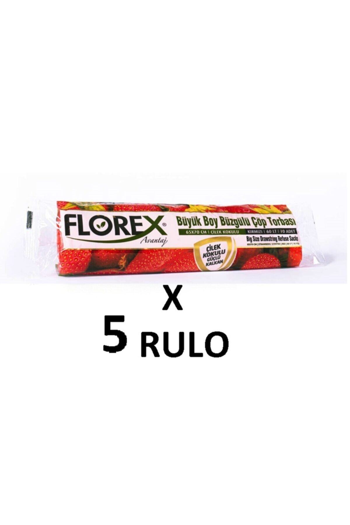 coverest Florex Çilek Kokulu Büzgülü Büyük Boy ( 65x70 Cm ) Çöp Poşeti Kırmızı 5 Rulo 10*5=50 Adet