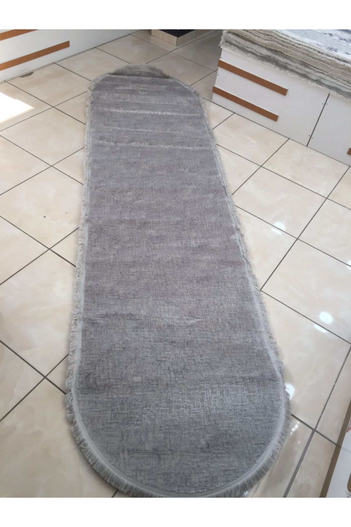 Türkmen Ruba Oval Saçaklı Gri Yolluk