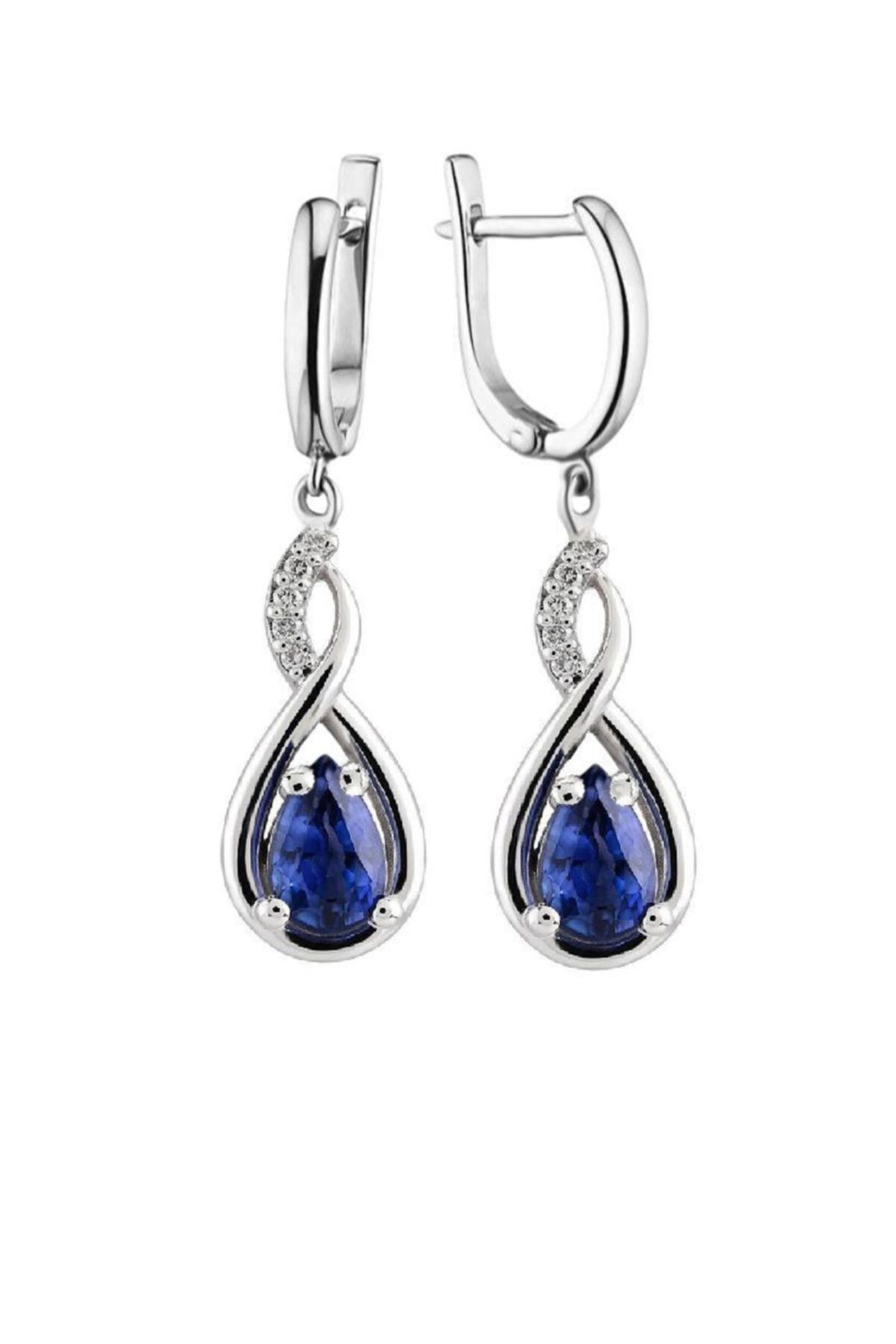 Enesstore 925 Ayar Su Damlası Safir Zirkon Taşlı Gümüş Küpe