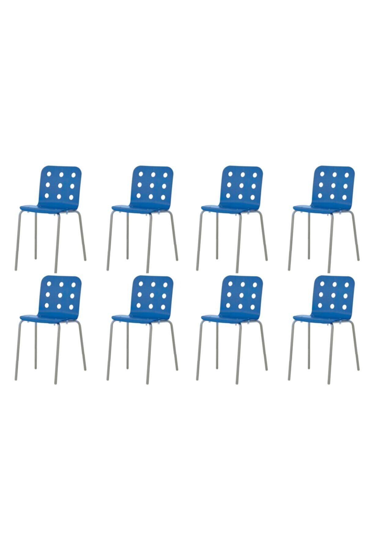 IKEA Dekoratif 8 Adet Jules Bar Sandalyesi (MAVİ RENKLİ) (OTURMA YÜKSEKLİĞİ 55 CM)