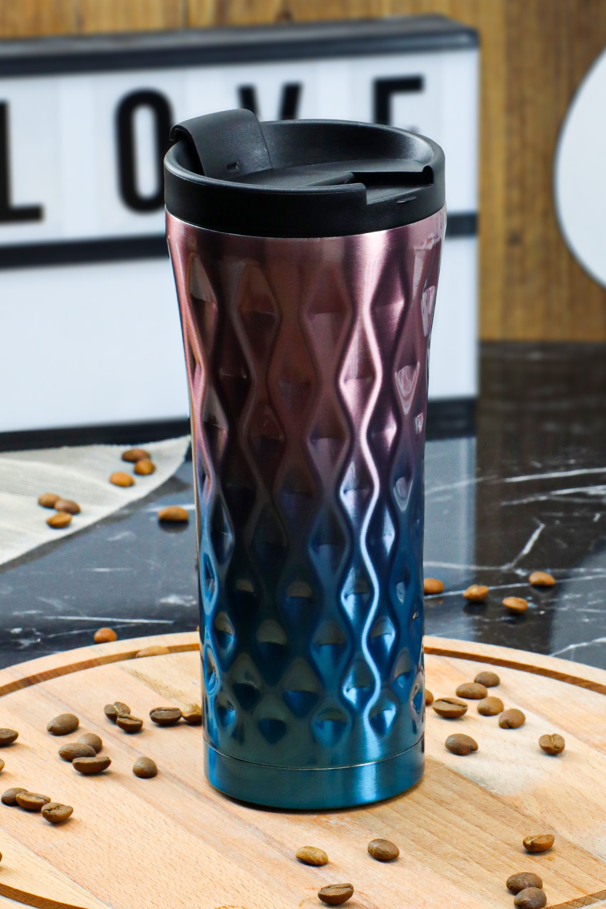 MEDUSA A14-1 Karo Desenli Mug Bardak Termos Pembe-mavi
