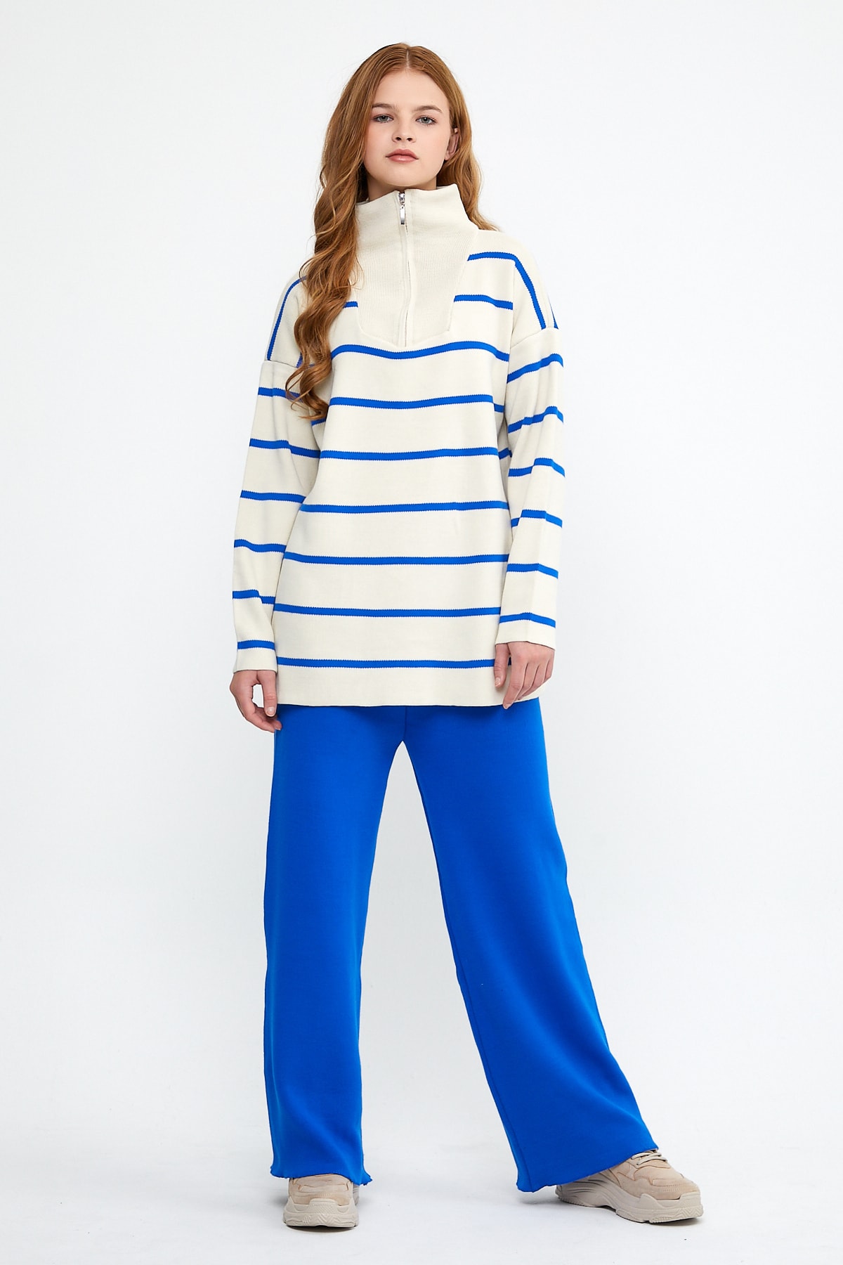 PARU STUDIO Saks Mavi Bej Triko Takım