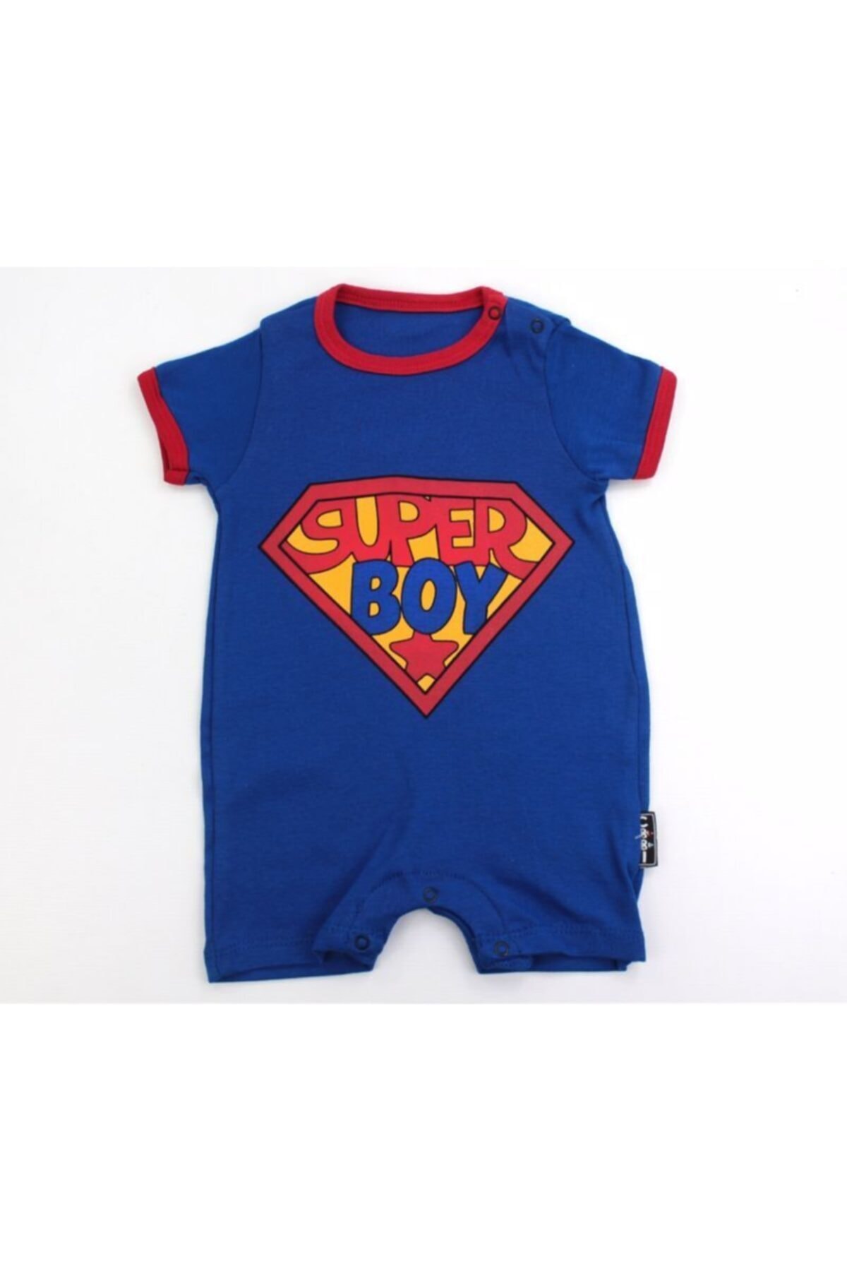 BABYCOOL Baby Cool super Boy Baskılı Çıtçıtlı Kısa Kollu Mavi Tulum