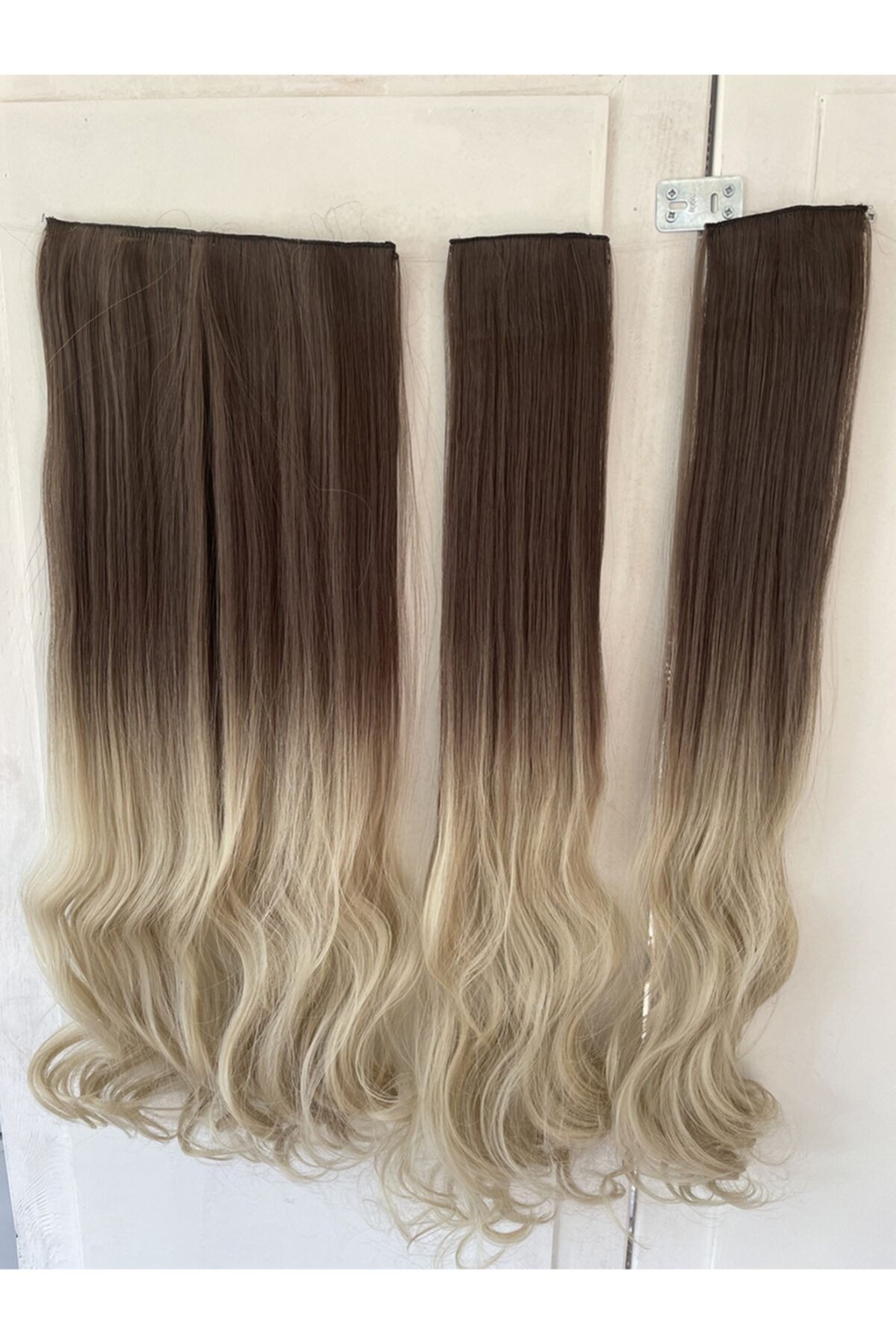 REMY HAİR Koyu Kumral Platin Ombreli Su Dalgalı Uzun Yarım Ay Saç – 3 Parça Çıt Çıt 80cm. 270 Gr. Vıp Serı