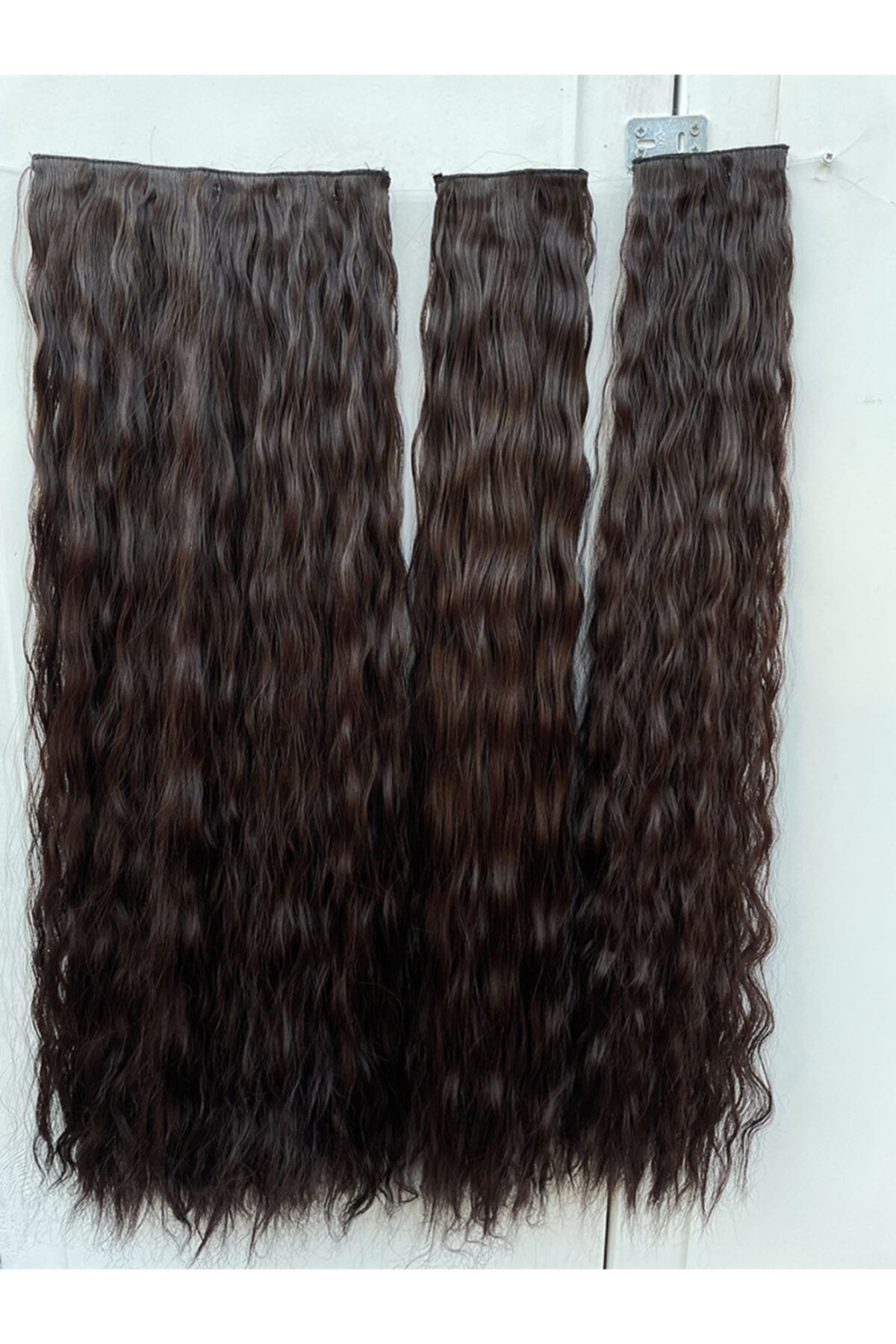 REMY HAİR Koyu Kestane Afro Dalgalı Uzun Yarım Ay Saç – 3 Parça Çıt Çıt 80cm. 270 Gr. Vıp Serı