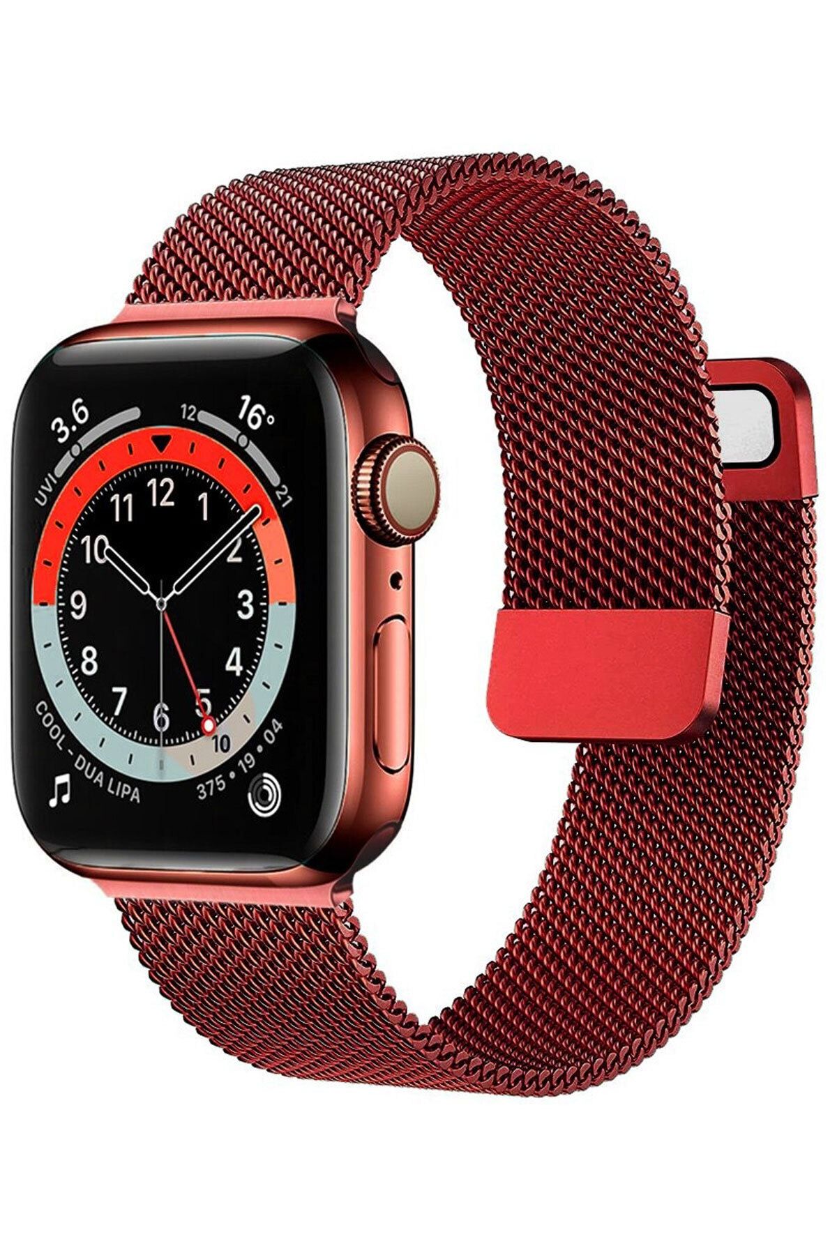 Favors Kordon Watch 7 Pro Max Akıllı Saat Uyumlu 42-44 Mm Hasır Metal Kırmızı Kordon