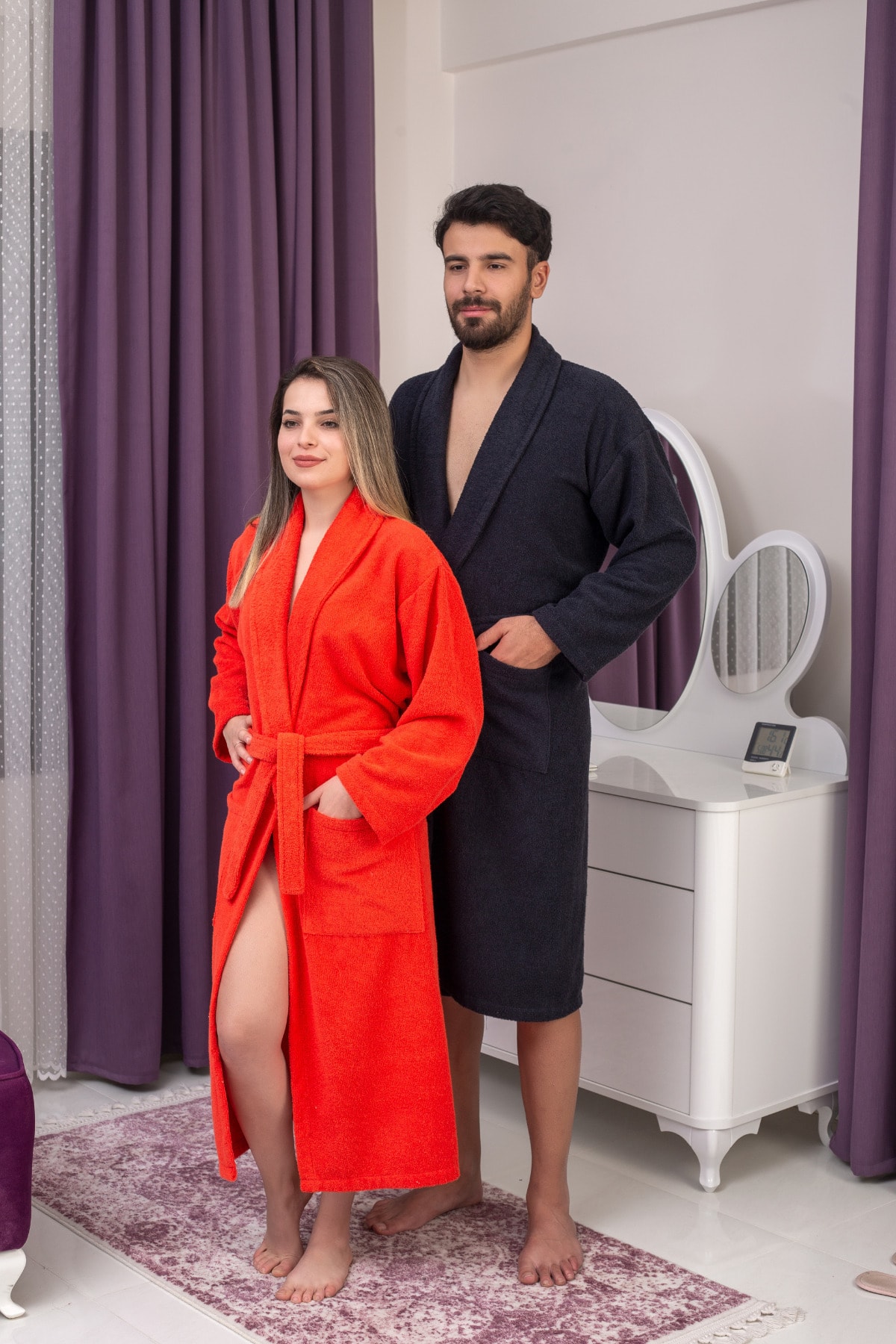 TABEA HOME 2'li Bornoz Seti Siyah-Kırmızı