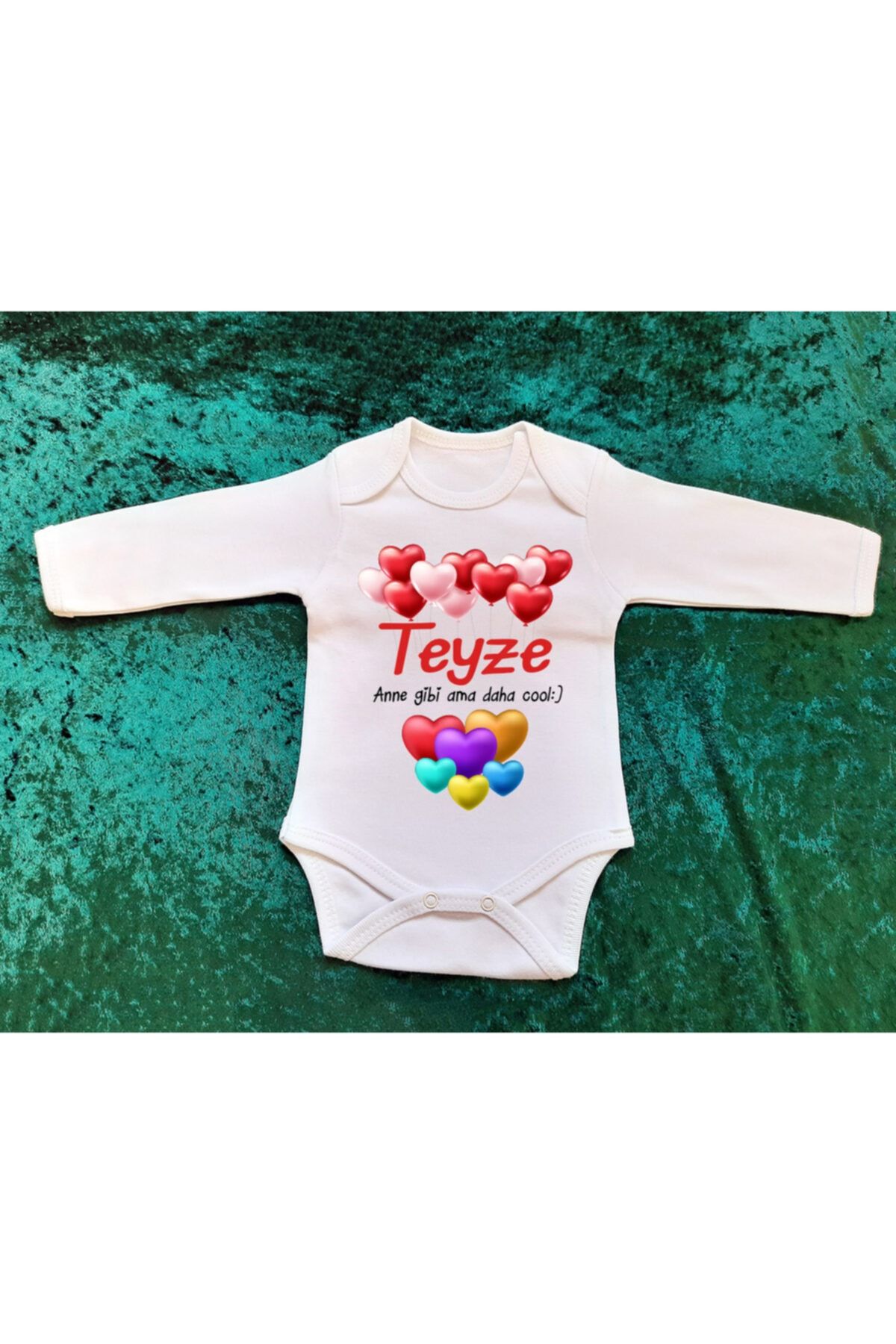 AlazBaby Şintürk Teyze Anne Gibi Ama Daha Cool Balon Renkli Kalp Baskılı Uzun Kollu Body Zıbın