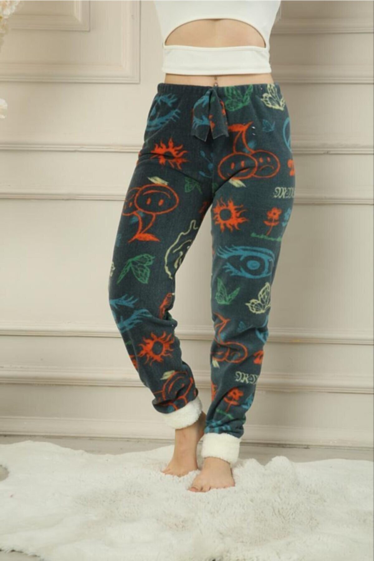 IŞILDA Kadın Giyim Desenli Polar Pijama Altı