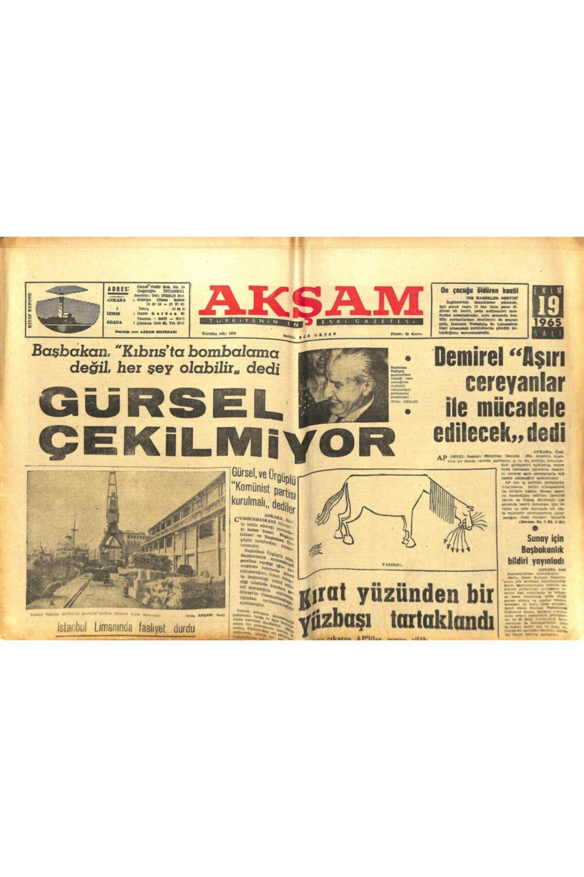 Gökçe Koleksiyon Akşam Gazetesi - 19 Ekim 1965 - Istanbul Limanında Faaliyet Durdu