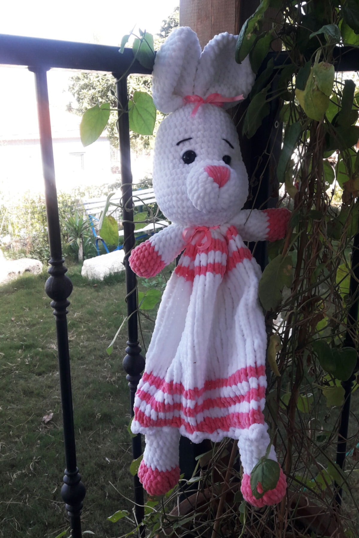 Deniz Marketim Uyku Arkadaşı Organik Oyuncak Amigurumi Pembe Çizgili Tavşan