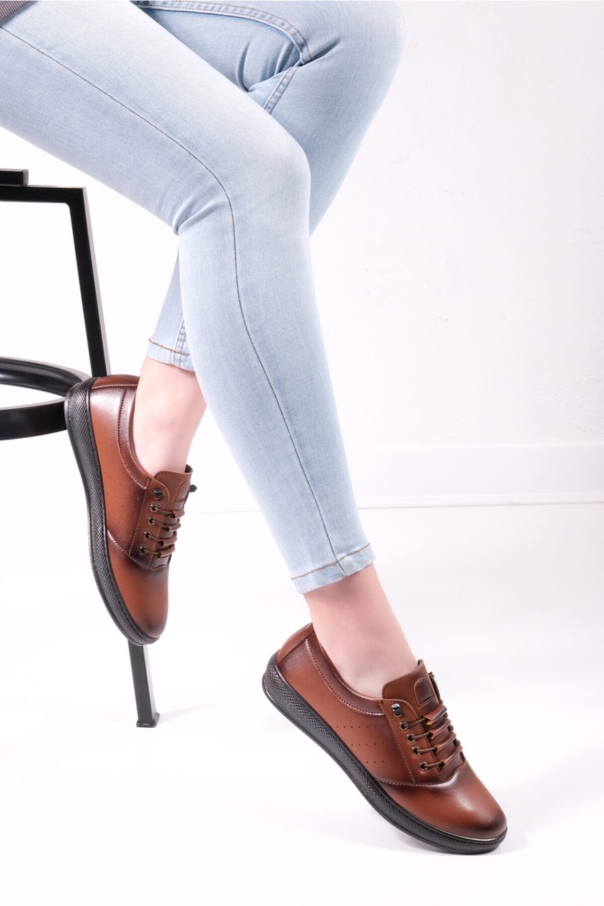 The Hope Shoes Kadın Taba Ortopedi Dikişli Lastik Bağcıklı Yumuşak Günlük Ayakkabı