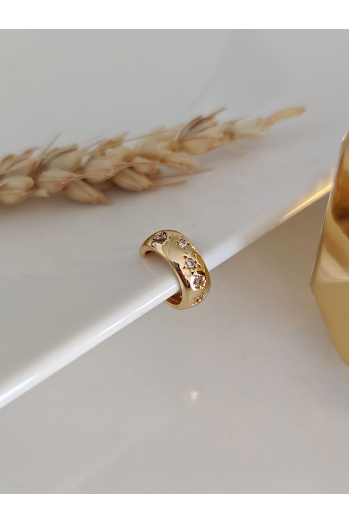 SU PERİSİ TAKI BİJUTERİ Gold Mini Zirkon Taşlı Halka Earcuff Kıkırdak Küpe