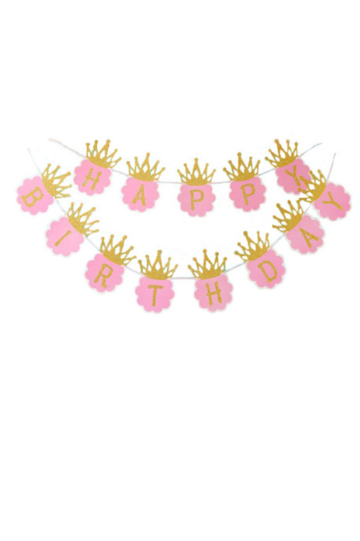YAPRAKOUTLET Simli Happy Birthday Flama Dekor 3 Metre Pembe Renk-