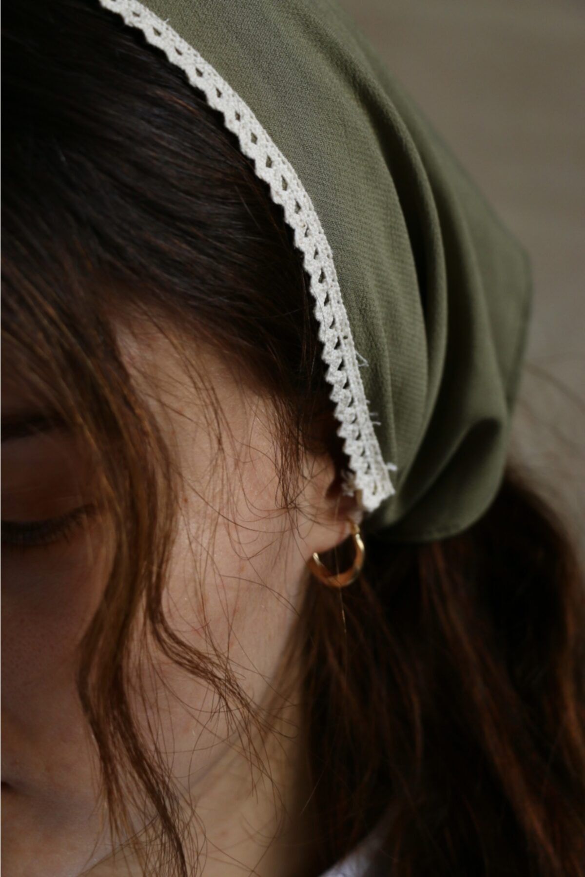 Hoyatap Soft Yeşil Dantelli Bandana