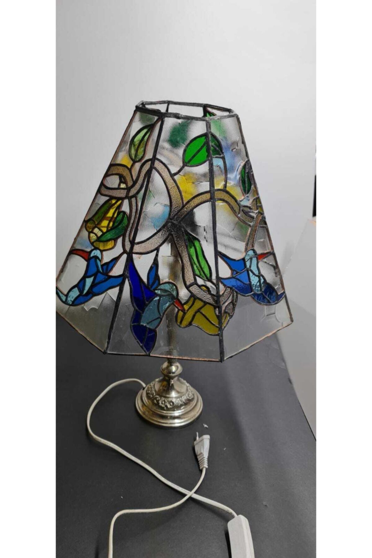 UĞURAY Gümüş Altlı Vitray Abajur