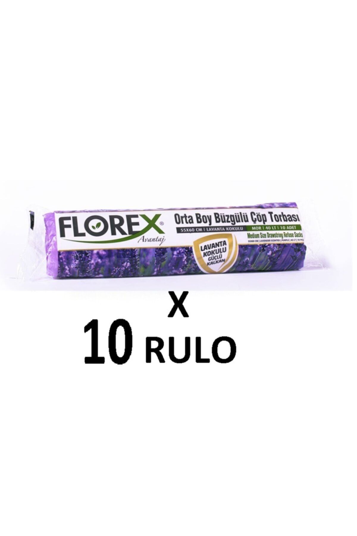 coverest Florex Lavanta Kokulu Büzgülü Orta Boy ( 55x60 Cm ) Çöp Poşeti Mor 10 Rulo 10*10=100 Adet