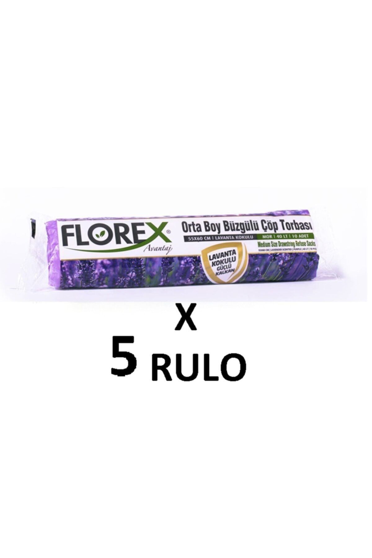 coverest Florex Lavanta Kokulu Büzgülü Orta Boy ( 55x60 Cm ) Çöp Poşeti Mor 5 Rulo 10*5=50 Adet