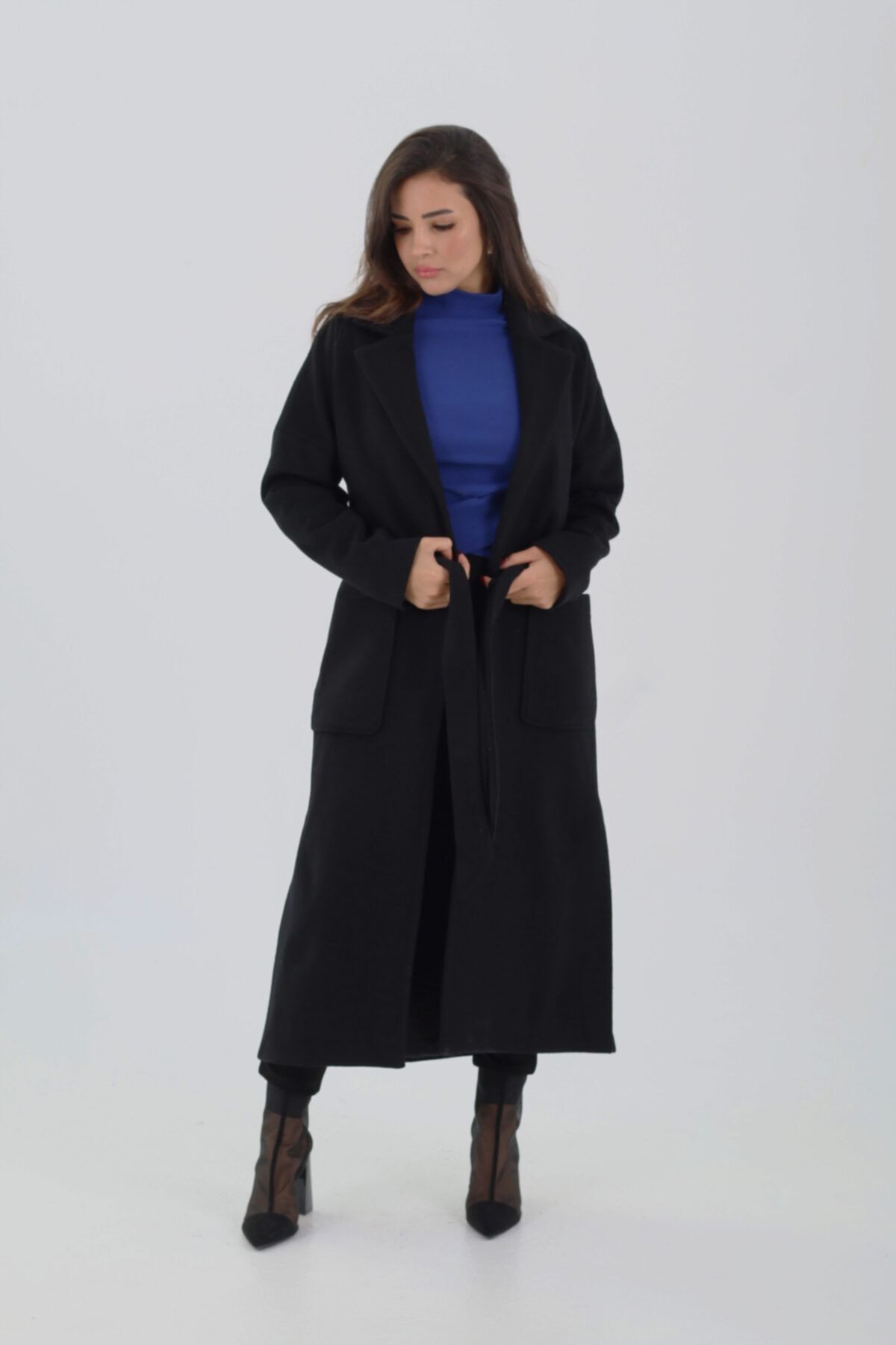 LUVLA STORE Siyah Yünlü Kaşe Palto