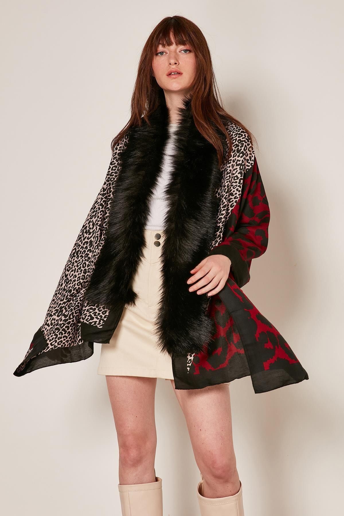 YLondon 13955-3 Patchwork Leopar Desenli Bordo Panço
