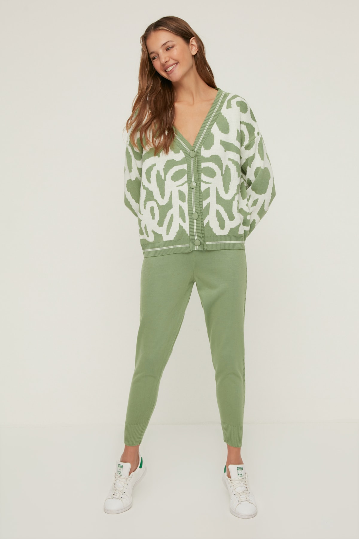 TRENDYOLMİLLA Mint Jakarlı Hırka Pantolon Triko Alt-Üst Takım TWOAW22AU0341