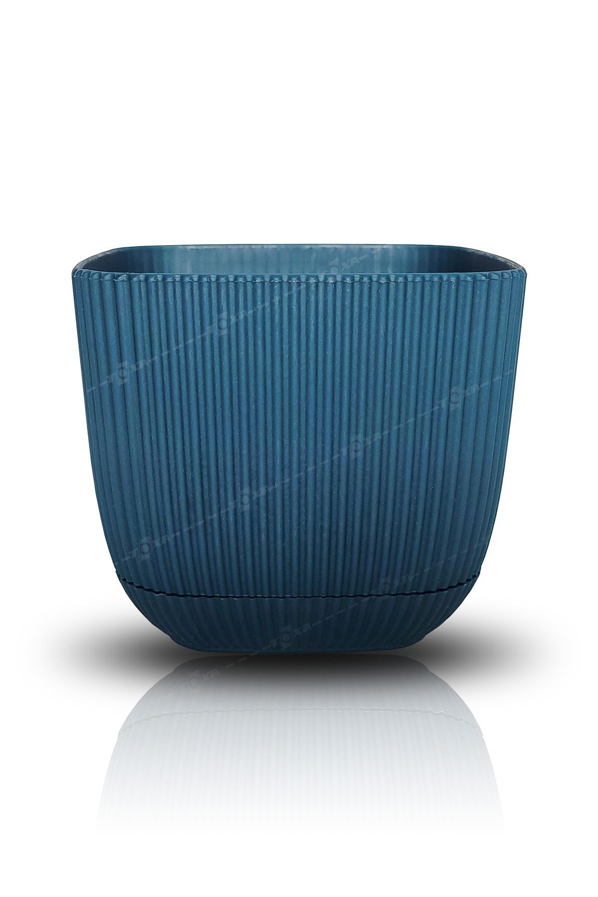 ToXA 1.8 Litre Lacivert Tırtık Desenli Tabaklı Dekoratif Mat Plastik Kare Mercan Saksı No3 15x13cm