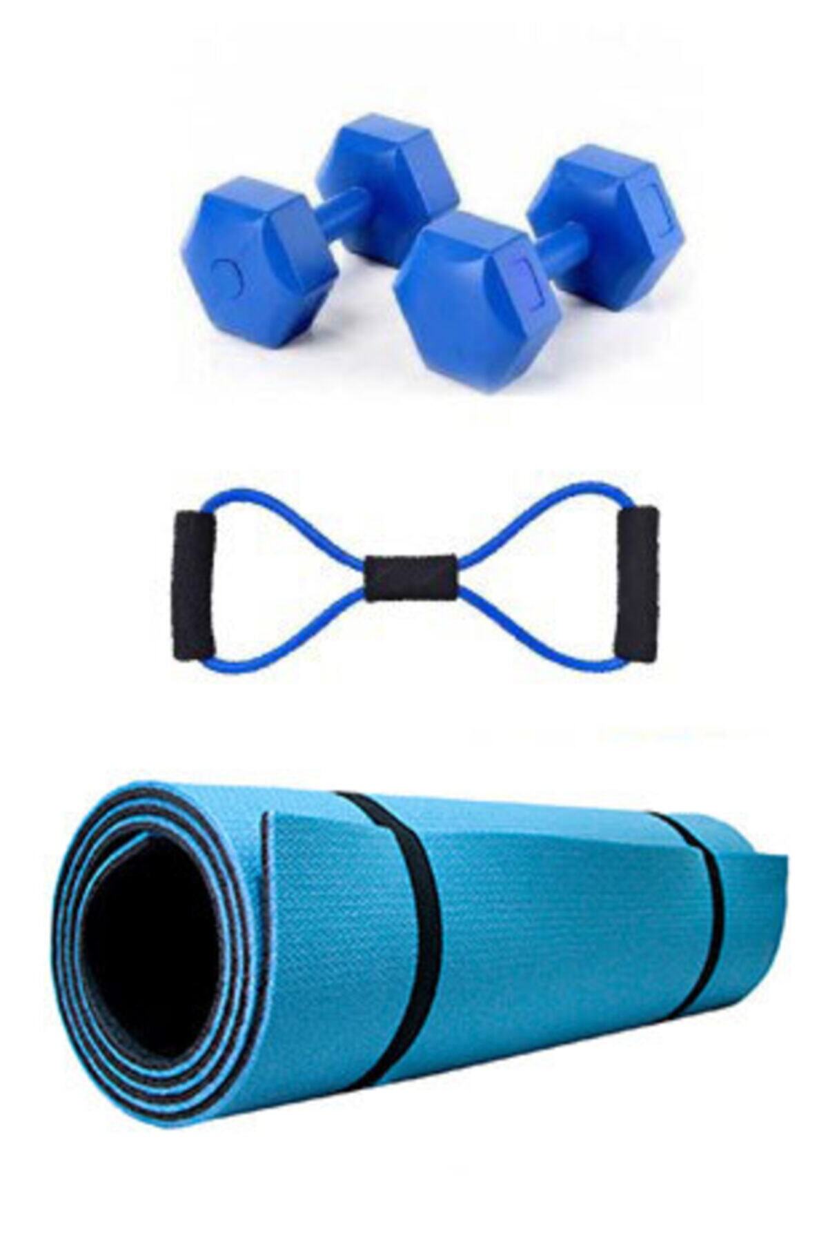 Tayzon Pilates Minderi & Mat'ı Plastik Dambıl 1kg ve Direnç Lastiği