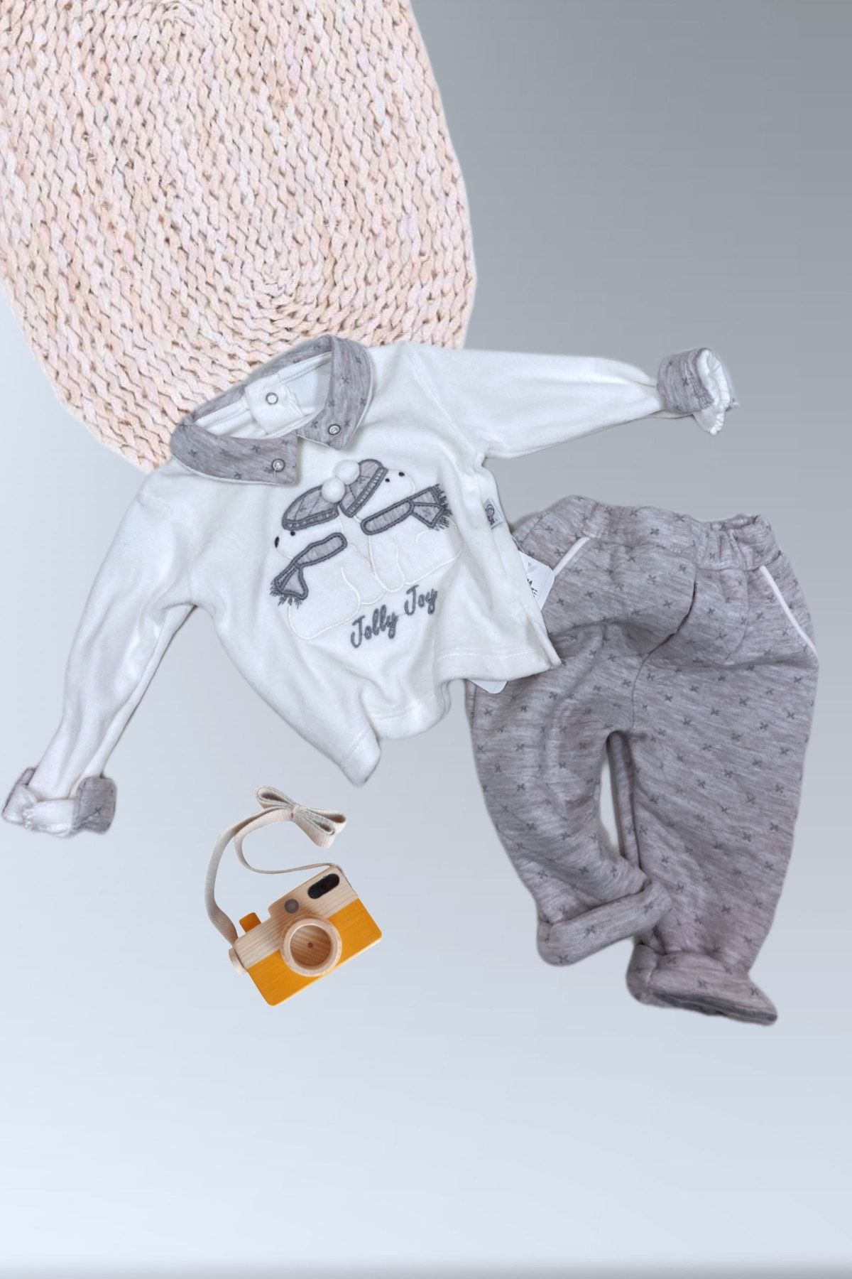Jolly Joy Erkek Bebek Kadife Kumaş Kışlık Alt Üst Takım 6-9-12 Ay