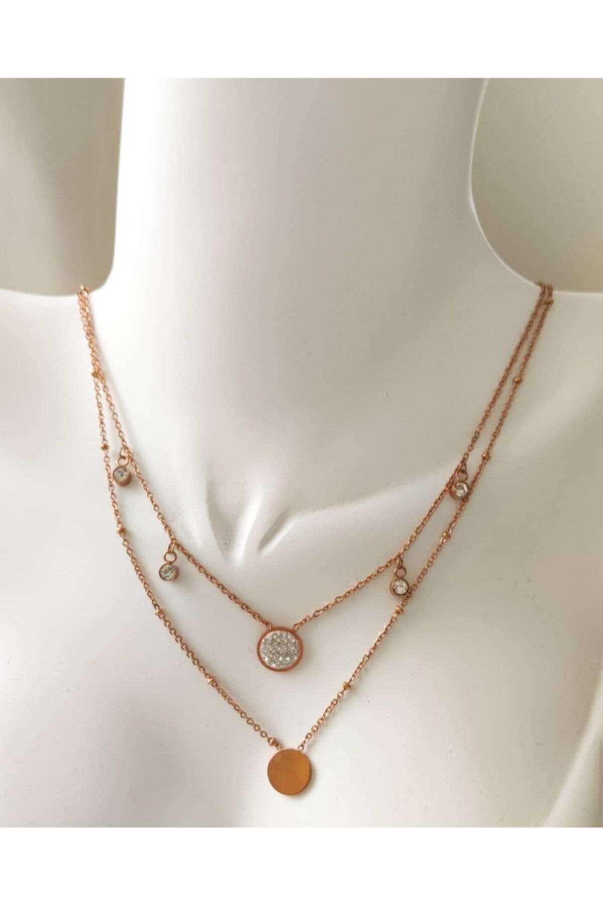 Lamin Jewel Çelik Ikili Taşlı Rose Kolye