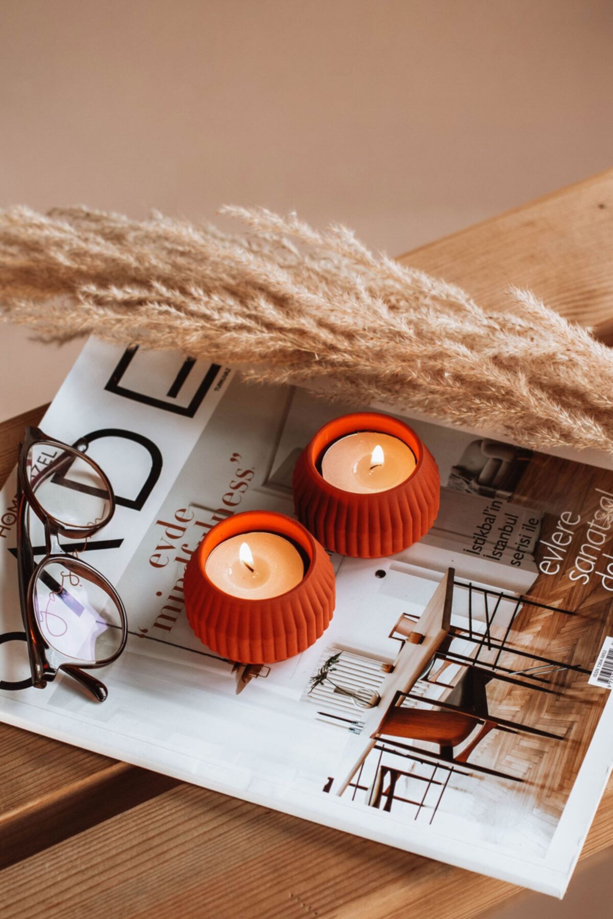 BEIGE Sun 2'li Terracotta Tealight Mumluk