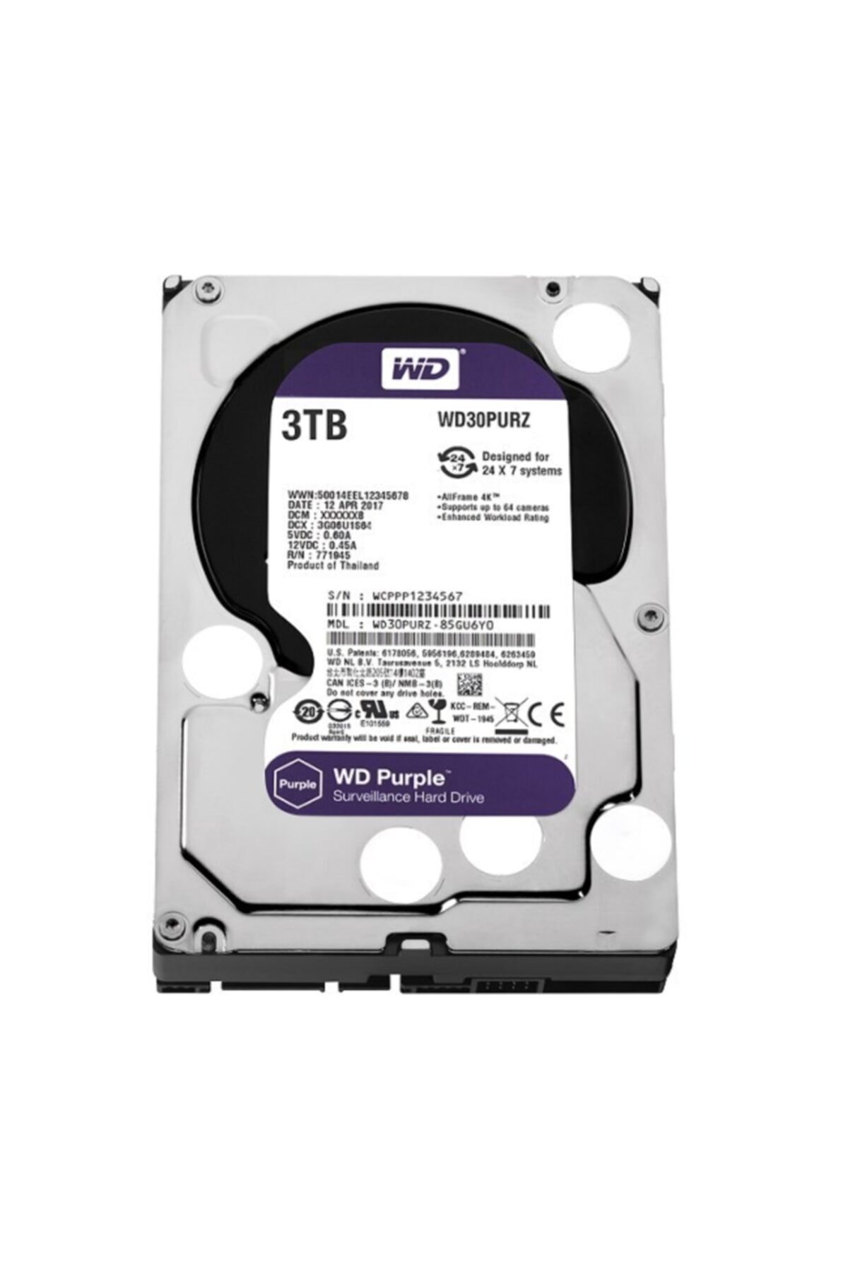 WESTERN DIGITAL Wd 3tb Purple 3.5’’ 64mb Sata 6gb/s 7/24 Wd30purz
