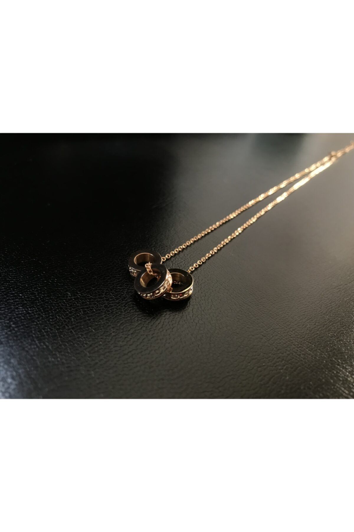 GEÇER GÜMÜŞ Üçlü Halkalı Rose Gold Kadın Çelik Kolye